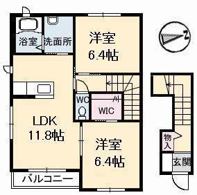 スカイメゾン12番館(2LDK/2階)の間取り写真