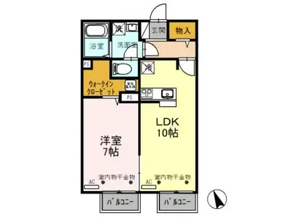 宇都宮テックハイツ B(1LDK/1階)の間取り写真