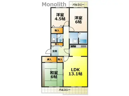 いぶき野3丁目7号棟(3LDK/3階)の間取り写真