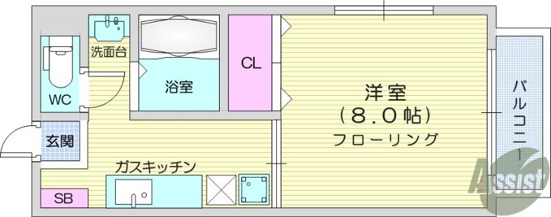 メイプル21(1K/2階)の間取り写真