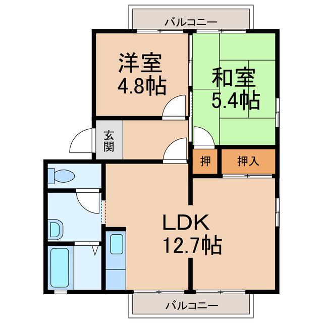 フレグランス神前(2LDK/2階)の間取り写真