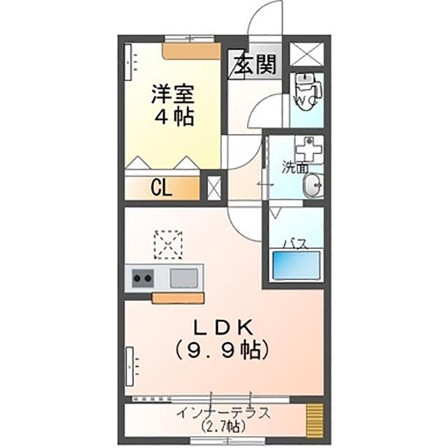 OLIVE よしわら6丁目(1LDK/1階)の間取り写真