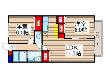 桜コートII(2LDK/1階)の間取り写真