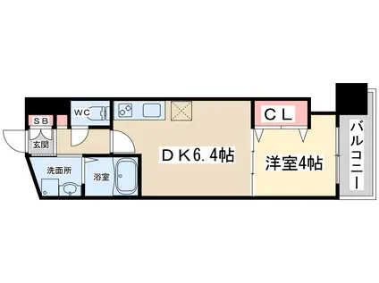 パークヒルズ東三国ヴィジョン(1DK/4階)の間取り写真