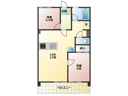 ユトリロ東幸(2LDK/2階)の間取り写真