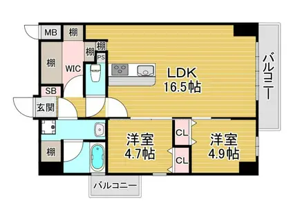 エルベコート梅田ウエスト(2LDK/2階)の間取り写真