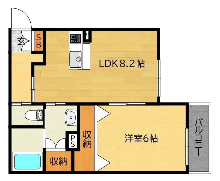 GLICINAM南巽VIENT(1LDK/2階)の間取り写真