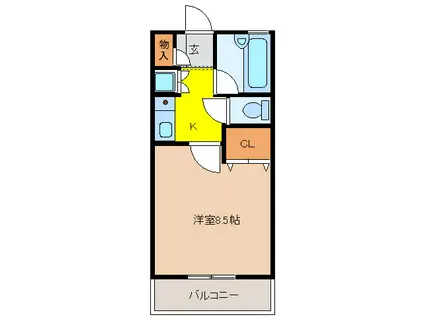 ハピネス(1K/2階)の間取り写真