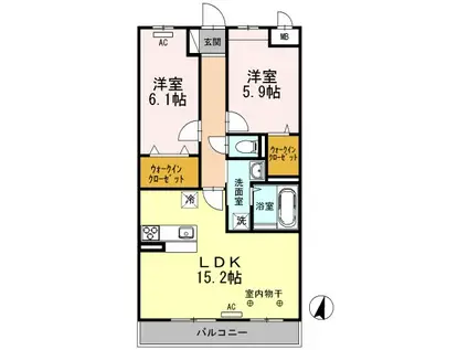 ウィステリアII 311(2LDK/3階)の間取り写真