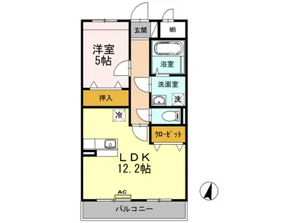 ウィステリアII 302(1LDK/3階)の間取り写真