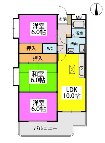 ファミール篠栗(3LDK/1階)の間取り写真