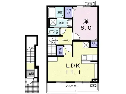アクティブ・ベル K(1LDK/2階)の間取り写真
