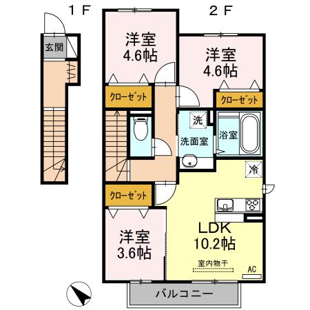 D-ROOMハピネスB(3LDK/2階)の間取り写真