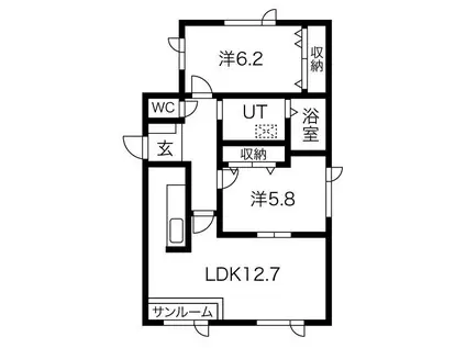 ウェルスヒル富丘14(2LDK/2階)の間取り写真