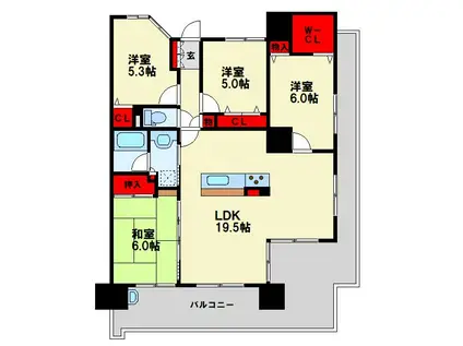 サンパーク折尾学園の丘サウスRIGDE(4LDK/2階)の間取り写真