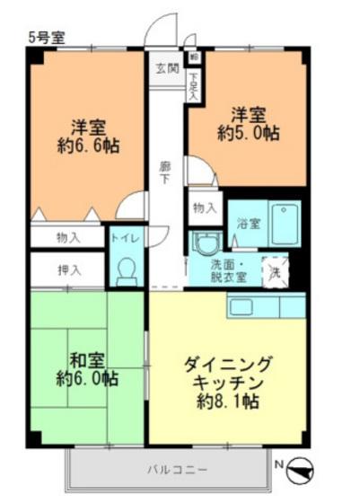 フォブール福原(3DK/2階)の間取り写真