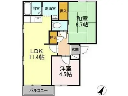 アペックス日進E(2LDK/2階)の間取り写真