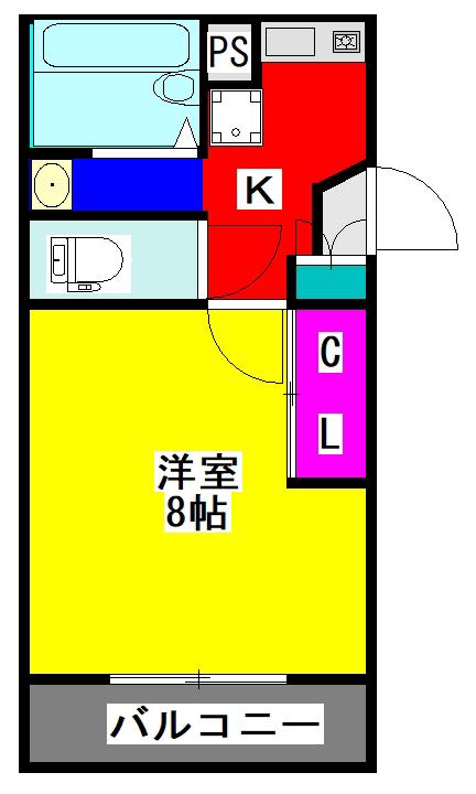 アイビーマンション新水前寺(1K/2階)の間取り写真
