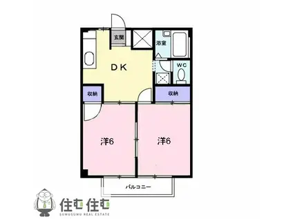 コーポラスタウン白鳥A(2DK/2階)の間取り写真