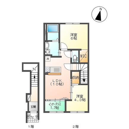 スターテラスII稲岡町(2LDK/2階)の間取り写真