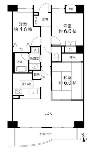 ブルームライフ向ヶ丘遊園(3LDK/2階)の間取り写真
