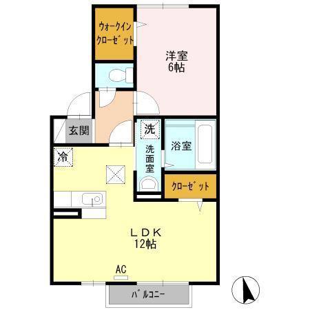 グランフェルティA棟B棟(1LDK/1階)の間取り写真