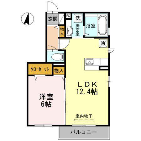 クレセント新町(1LDK/3階)の間取り写真