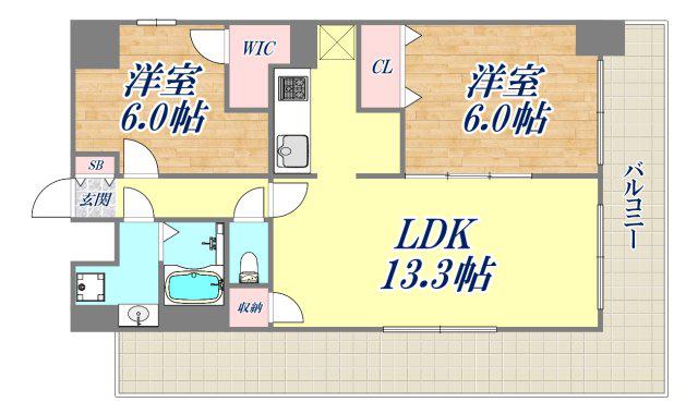 レジディア神戸三宮プレイス(2LDK/8階)の間取り写真