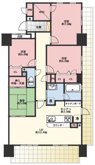 エバーライフパセオ博多南イーストコート(4LDK/3階)の間取り写真