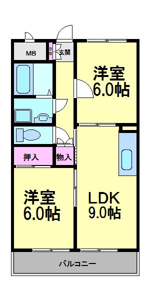 シャトレー多田(2LDK/2階)の間取り写真