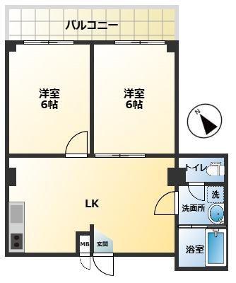 リバーハイツ新川町(2LK/3階)の間取り写真