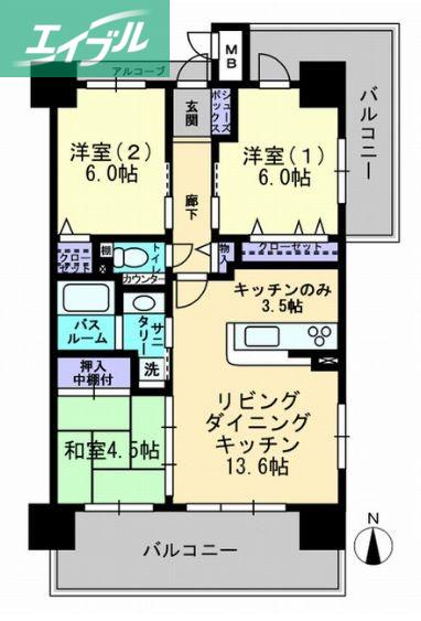 アルファライフ岡山駅南(3LDK/3階)の間取り写真