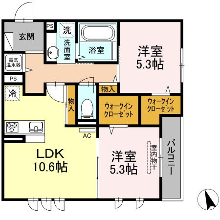 パラカント(2LDK/3階)の間取り写真