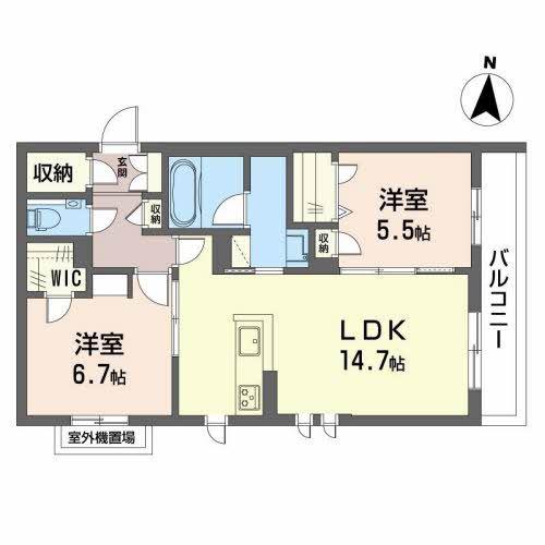 シャーメゾン 若園(2LDK/2階)の間取り写真