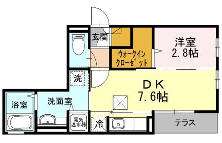 アペルトサピエンティア(1DK/1階)の間取り写真