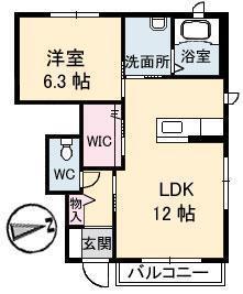 スカイメゾン12番館(1LDK/1階)の間取り写真