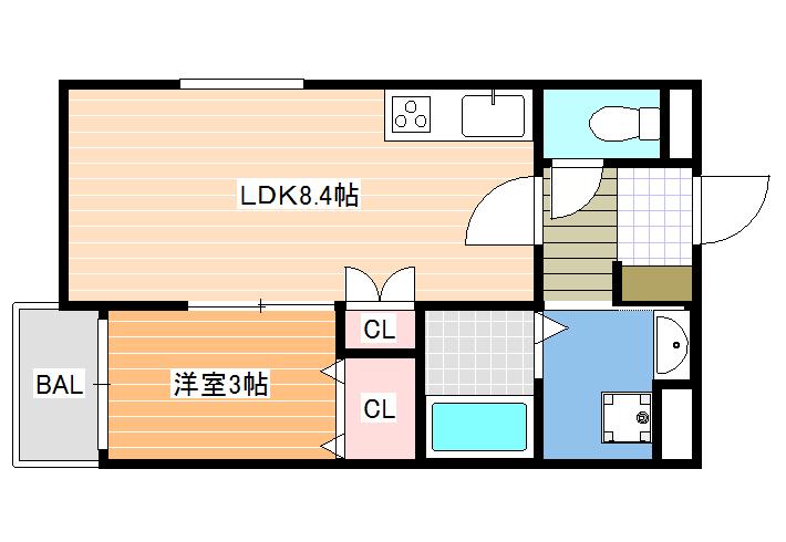 エレガンス藤井寺(1LDK/1階)の間取り写真