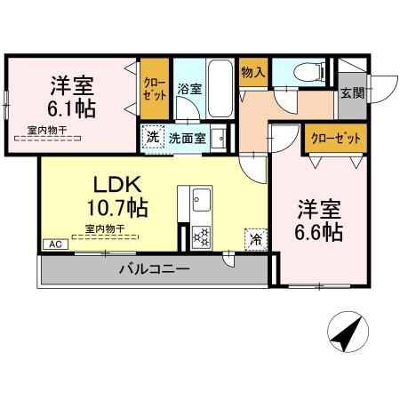 レヴリ広野(2LDK/2階)の間取り写真