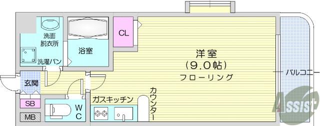 ラポール勾当台(ワンルーム/3階)の間取り写真