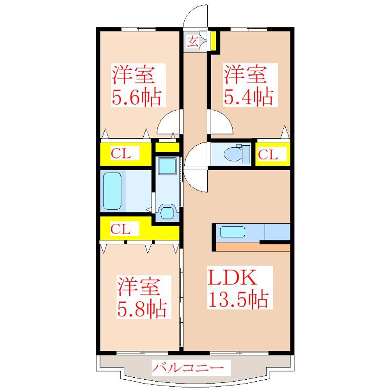 エミネンス広瀬(3LDK/3階)の間取り写真