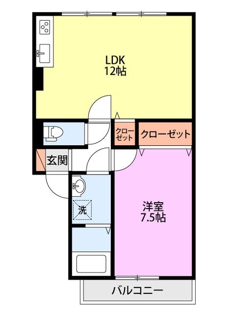 ハイカムール青山(1LDK/1階)の間取り写真