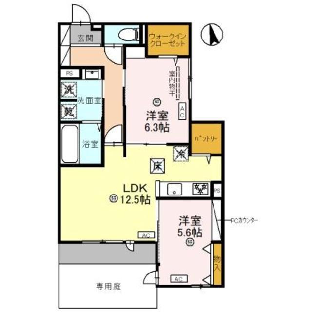 グリーンコート長居西(2LDK/1階)の間取り写真