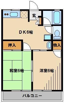 シティハイムスカイ(2DK/2階)の間取り写真