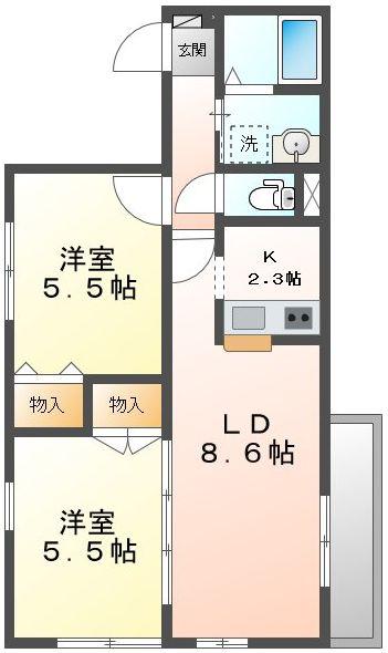 ハイバリー 境(2LDK/2階)の間取り写真