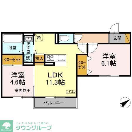 グランデールおおたかの森(2LDK/2階)の間取り写真