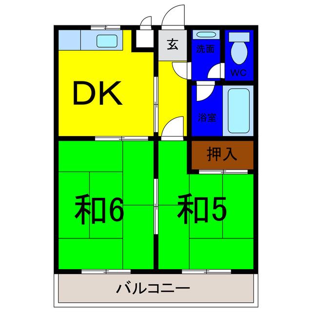 ハローハイツ(2DK/1階)の間取り写真
