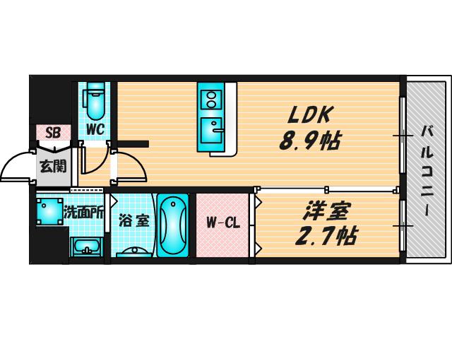 ファステート東大阪バレーナ(1LDK/13階)の間取り写真
