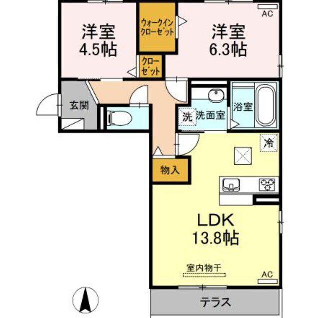 セレーノ古新(2LDK/1階)の間取り写真