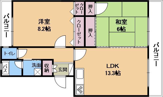 クレットドールY2(2LDK/1階)の間取り写真