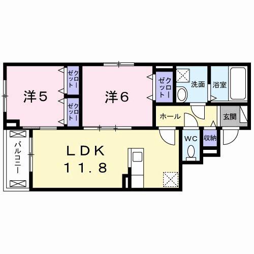 ハイム リーラ(2LDK/2階)の間取り写真